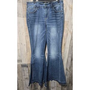 Lucky & Blessed Flare Wide Leg Raw Hem Mid Rise Jeans